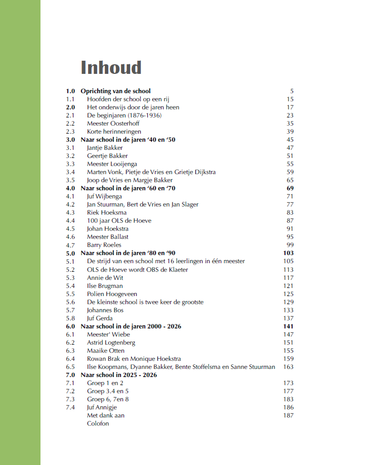Inhoudsopgave jubileumboek